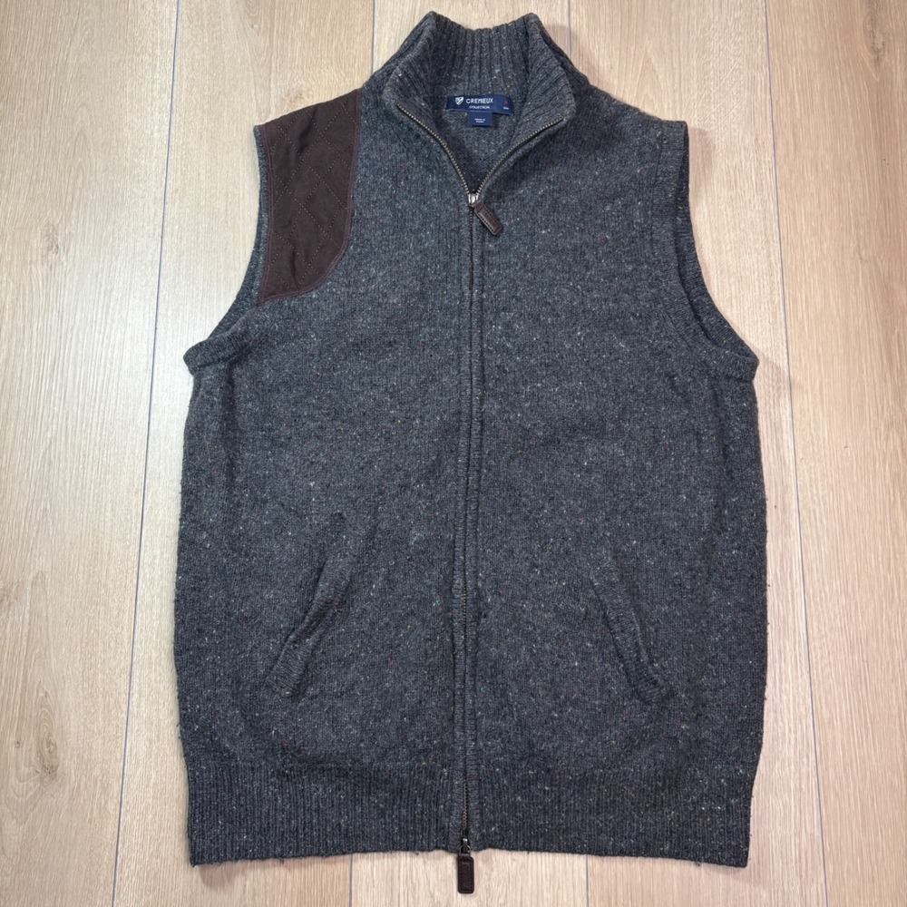 Cremieux Collection Mens Grey Donegal Wool Blend Zip Sweater Vest Quilt Patch M